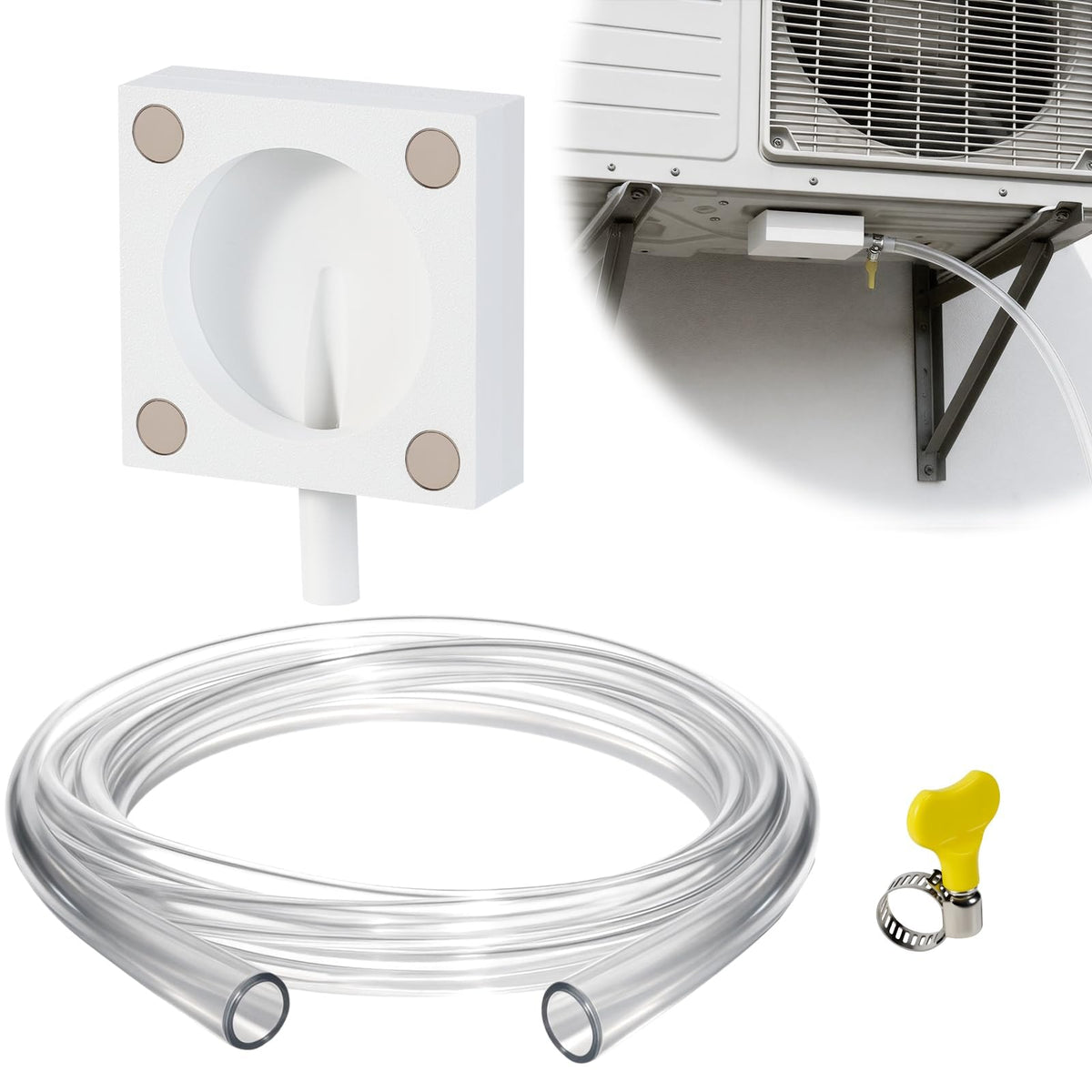 Magnetic Window AC Drain Kit,6FT Clear Condensate Drain Hose with Stainless Clamp, Magnetic Drain Adapter for Windows AC and Mini Split Units