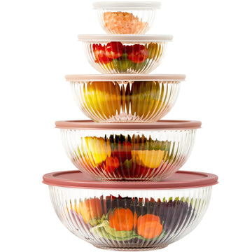 Glass Mixing Bowls with Lids Sets, 5 PCS Glass Bowls for Kitchen service