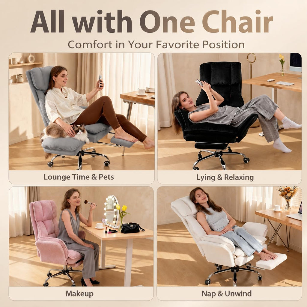 Homigropa Big and Tall Office Chair with Foot Rest & Flip Armrests, Light Grey