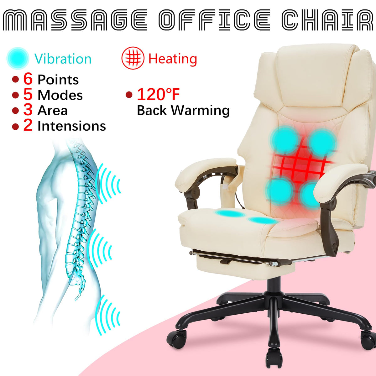 Massage Office Chair with Foot Rest 6 Points Vibration and Heat Home Office Desk Chairs for Heavy People 400lbs Reclining Managerial Chairs