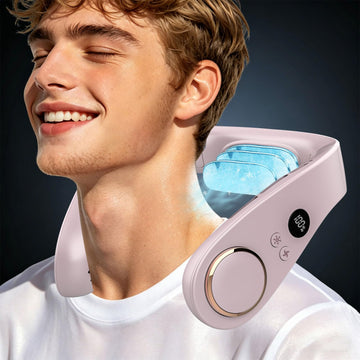 KJXIC Neck Fan with Cooling Plate-Personal Fans for Your Neck with Flexible Adjustable Angle,LED Digital Display&4 Speeds,Cooling Neck Fan for Women Men Ventilador de Cuello Portatil Aire Frio Purple