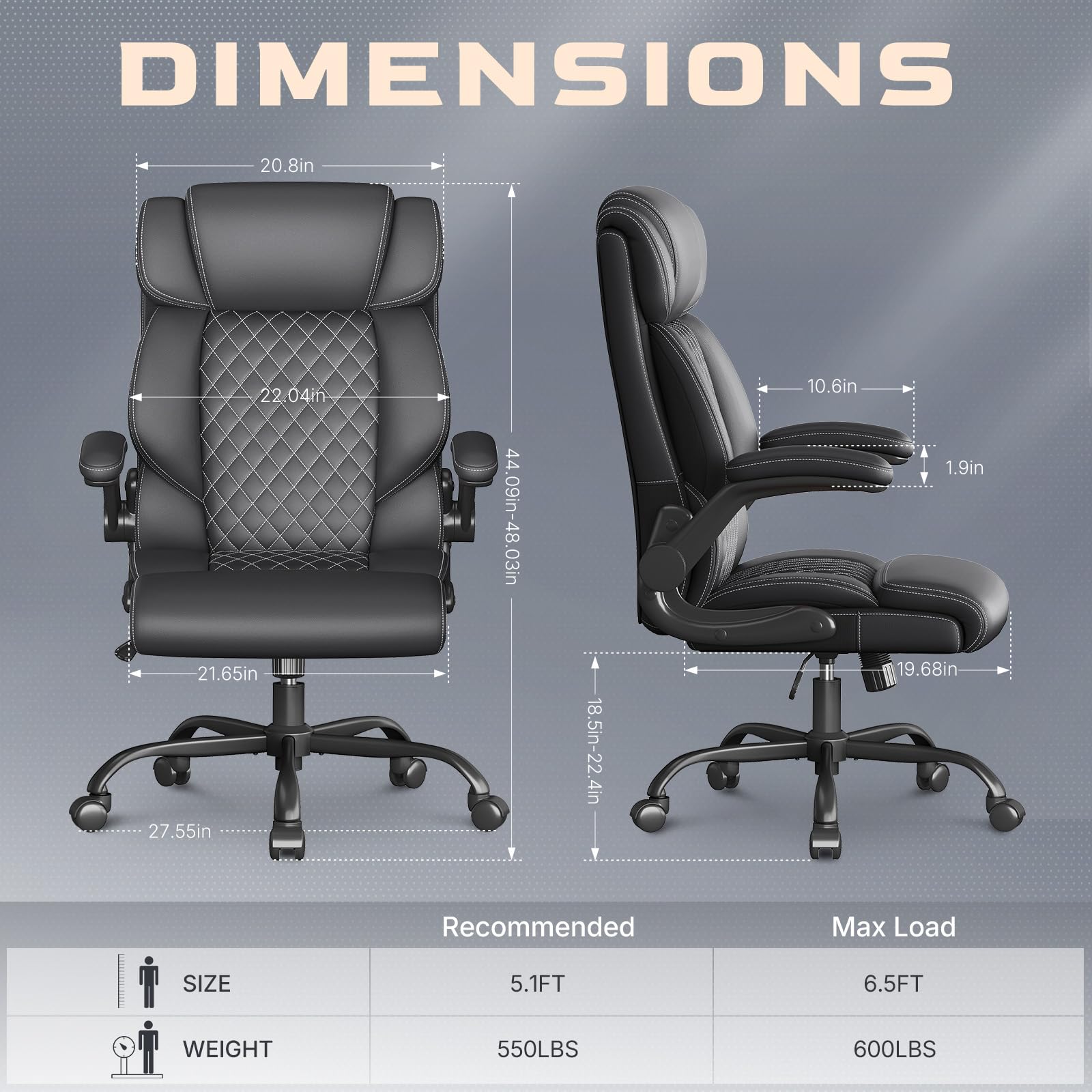 Office Chair-executive High Back Breathable Big and Tall Office Chair Flip-up Armrests Lumbar Support-ergonomic Leather Rolling Swivel Chair