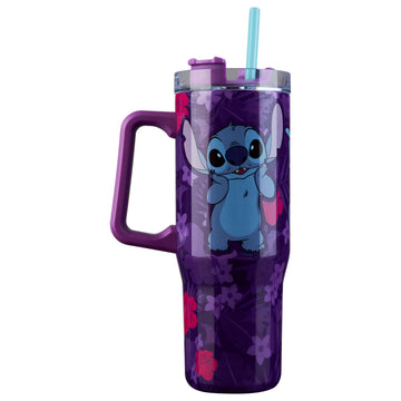 Disney Stitch Insulated Tumbler Travel Mug 33oz Stainless Steel Water Bottle with Handle and Straw Thermal Double Wall Vacuum Insulation Drinks for Hot Cold Ice Cup-holder Compatible.