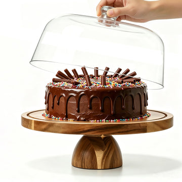 JOCHER Acacia Wood Cake Stand with Acrylic Dome Lid,12 inch Round Dessert Table Display Set,2-In-1 Cake Plate with Cover, Charcuterie Board for Cheese, Chips & Dips, Nachos, Fruit Platter