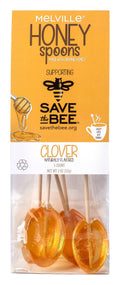 Melville Candy All Natural Honey Spoons & Lollipops on Wooden Ball Sticks – Gluten-Free, Made in USA Stirrers for Tea, Coffee, & Hot Beverages - Individually Wrapped ("Save The Bee" Clover)
