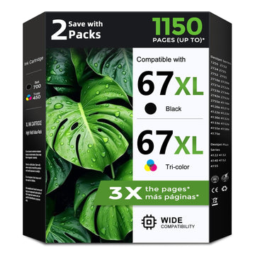 67XL Ink Cartridges Black/Color Combo Pack Replacement for HP Ink 67 XL HP67XL Cartridge for 2700 2700e 4100 6400 4155e 2755e 2752e 4100e 6458 6455e 4152 6055e 6052e 4152e 2742e 6400e Printer (2 Pack)