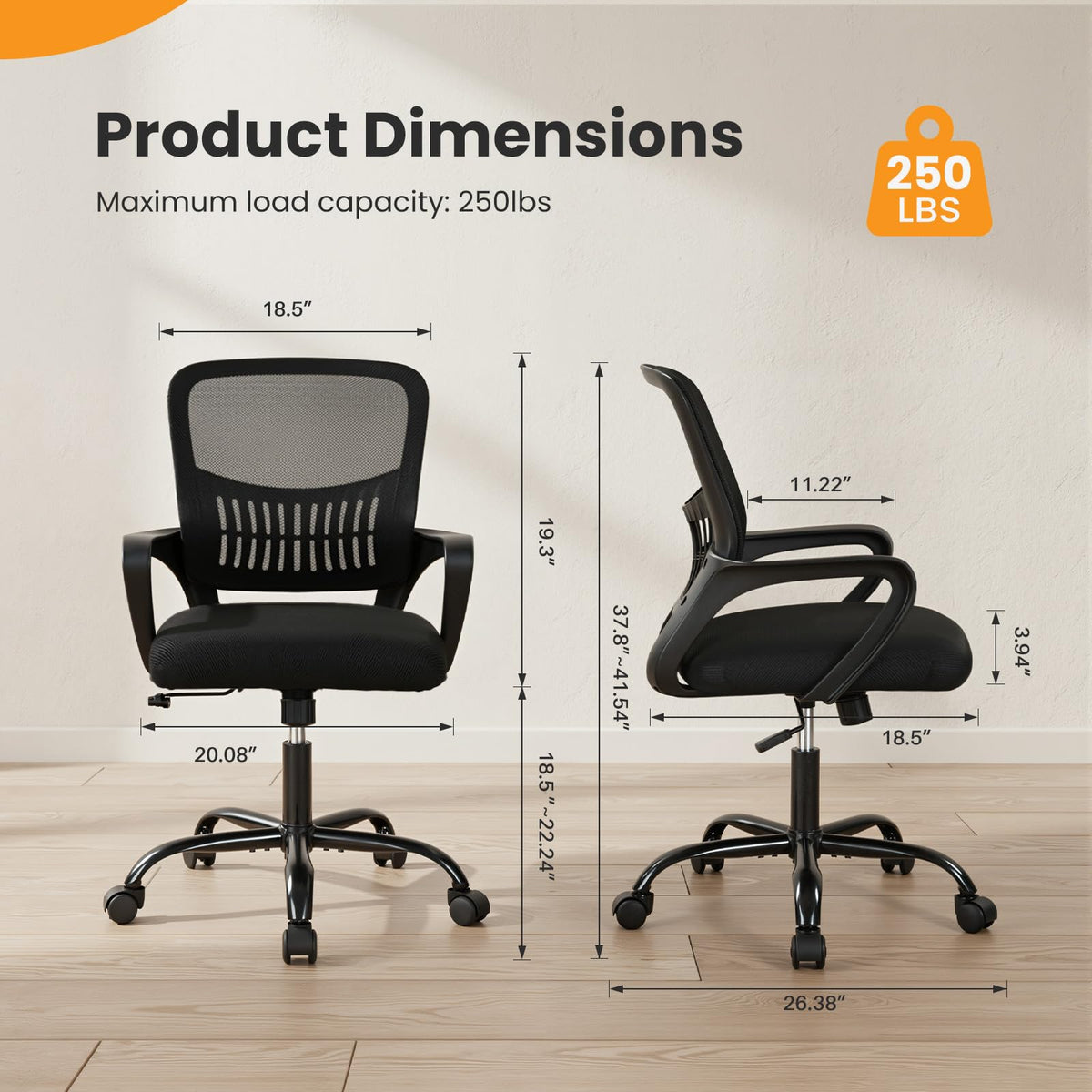 Sweetcrispy Home Office Managerial Executive Chair, Ergonomic Mesh Adjustable Swivel Mid-back Computer Desk Chair with Comfortable Lumbar