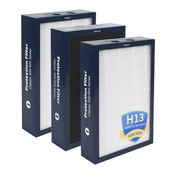 500/600 Series Replacement Filter Compatible with Blueair Classic 501, 503, 601, 505, 603, 650E, 550E, 555EB, 605, 580i, 680i Air Purifiers, Dual Protection H13 True HEPA and Activated Carbon(3-Pack)