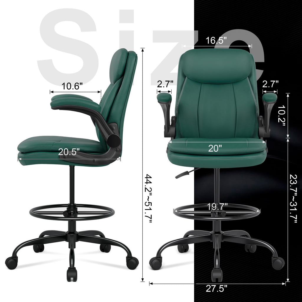 Misolant Drafting Chair, Tall Office Chair for Standing Desk, High Leather Executive Office Chair with Adjustable Height and Flip-up Armrest
