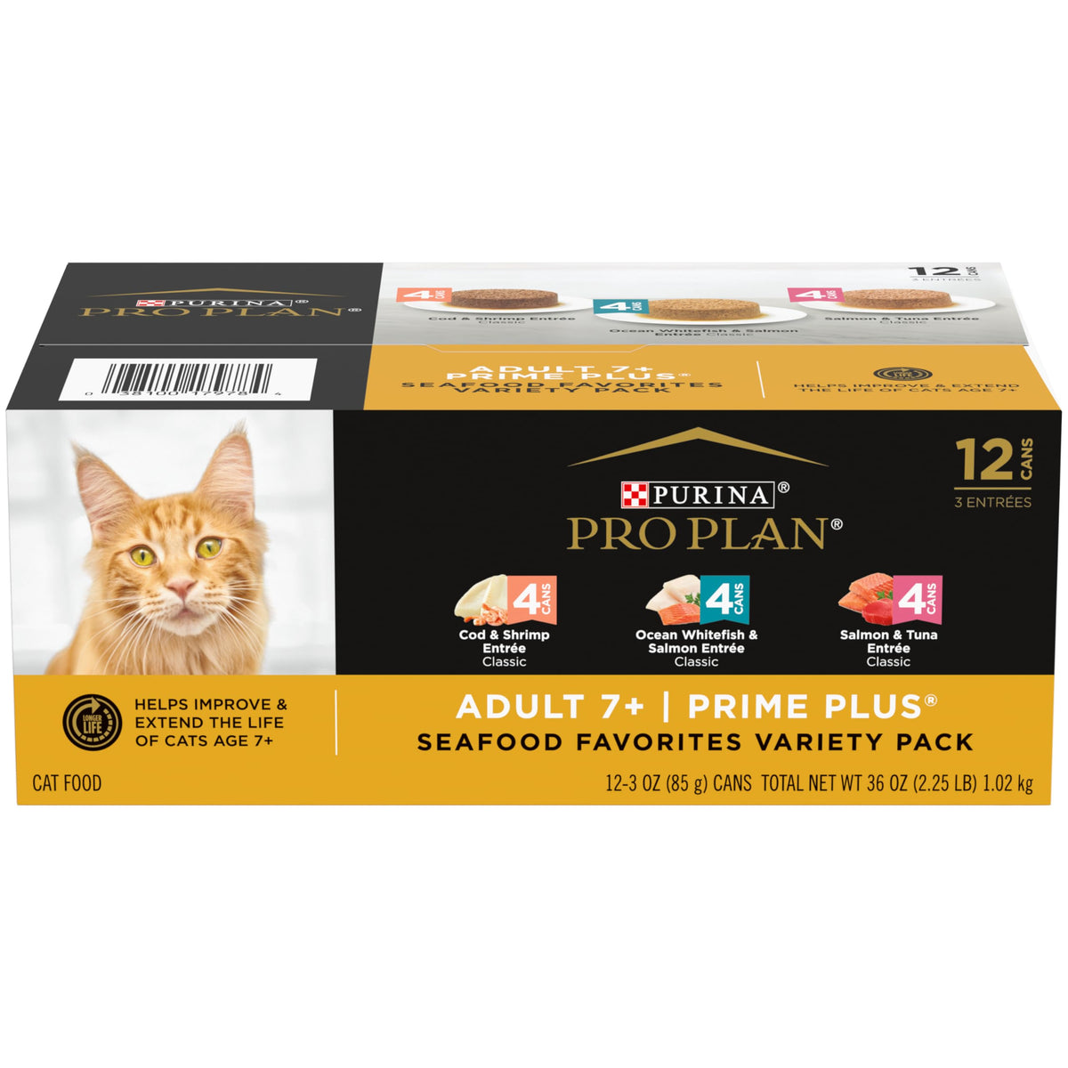 Purina Pro Plan Grain Free Senior Wet Cat Food Variety Pack Pate, SENIOR Seafood Favorites - (2 Packs of 12) 3 oz. Cans