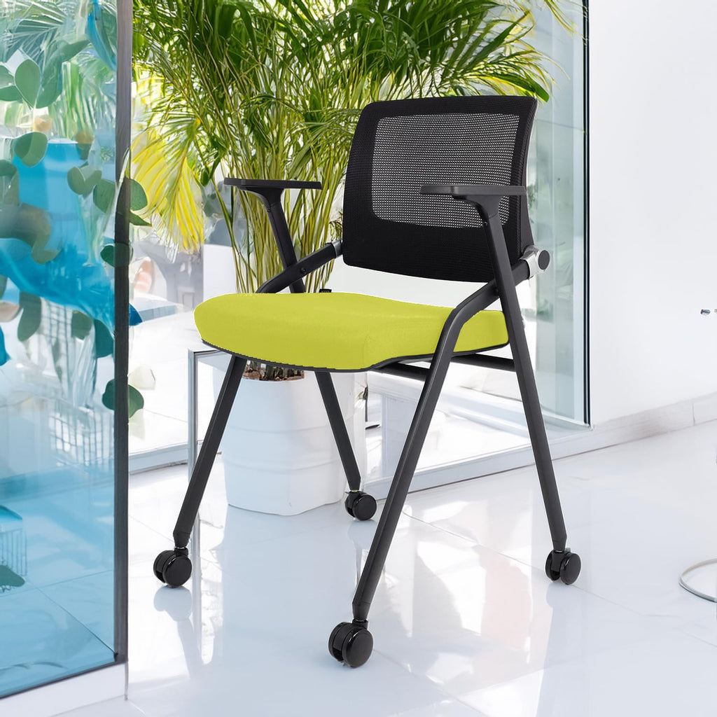 Slkjchr 4 Pack Foldable Office Chairs with Wheels, Mesh Back, Arms and Portable - Folding Office Chairs for Conference Room Chair, Office Guest