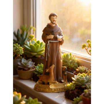 St. Francis of Assisi Statue with Animals, 8.58-Inch Resin Catholic Decor