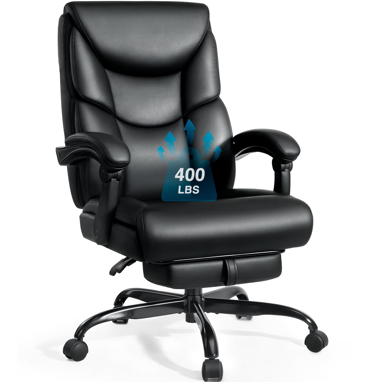 Wailor 400lbs Office Chair with Foot Rest, Reclining Big and Tall Office Chair with Lumbar Support Spring Cushion, High Back Pu Leather