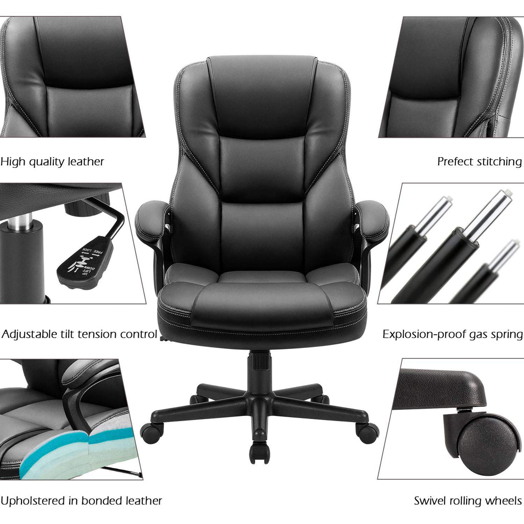 Furmax Office Executive Chair High Back Adjustable Managerial Home Desk Chair, Swivel Computer Pu Leather Chair with Lumbar Support (1, Black)
