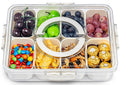Air-Tight Snackle Box Container –Divided Serving Tray with Lid & Handle–Clear Snack box for Fruits, Candy & Nuts–Portable for Travel & Daily Use (8 Inside Containers Dishwasher Safe)