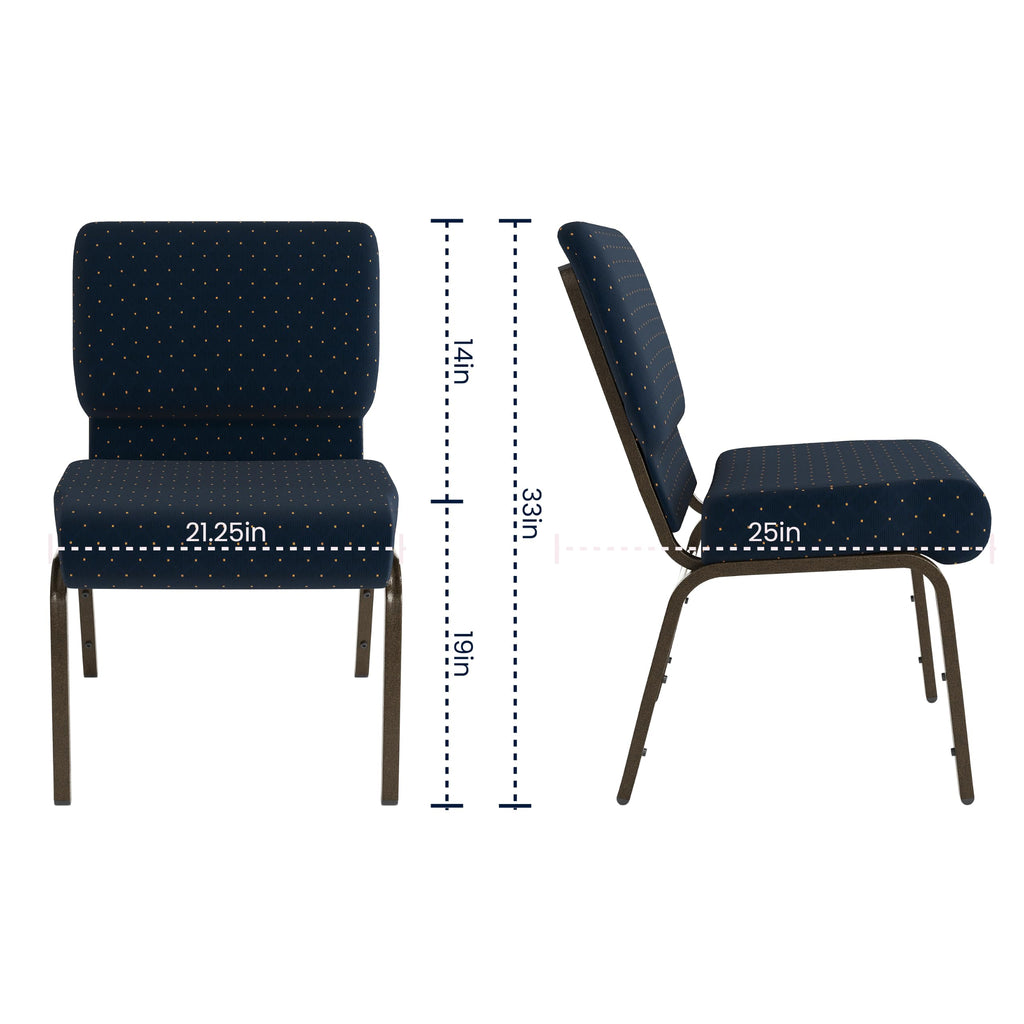 Flash Furniture Hercules Series 21''w Stacking Church Chair in Navy Blue Dot Patterned Fabric - Gold Vein Frame, Set of 1, Navy Blue Dot