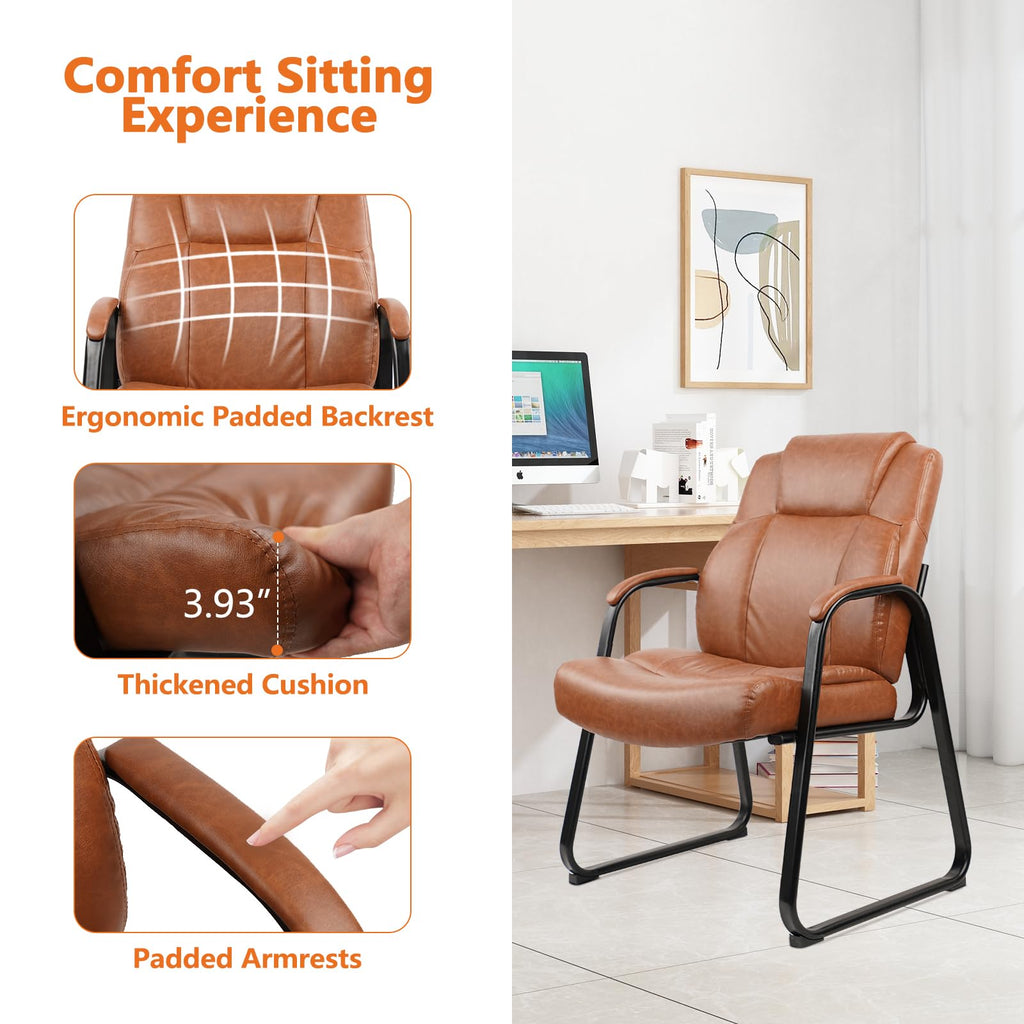 Clatina Big & Tall 500 Lb. Guest Chair, Pu Leather Office Reception Chairs with Sled Base, Desk Chair No Wheels for Waiting Room Conference