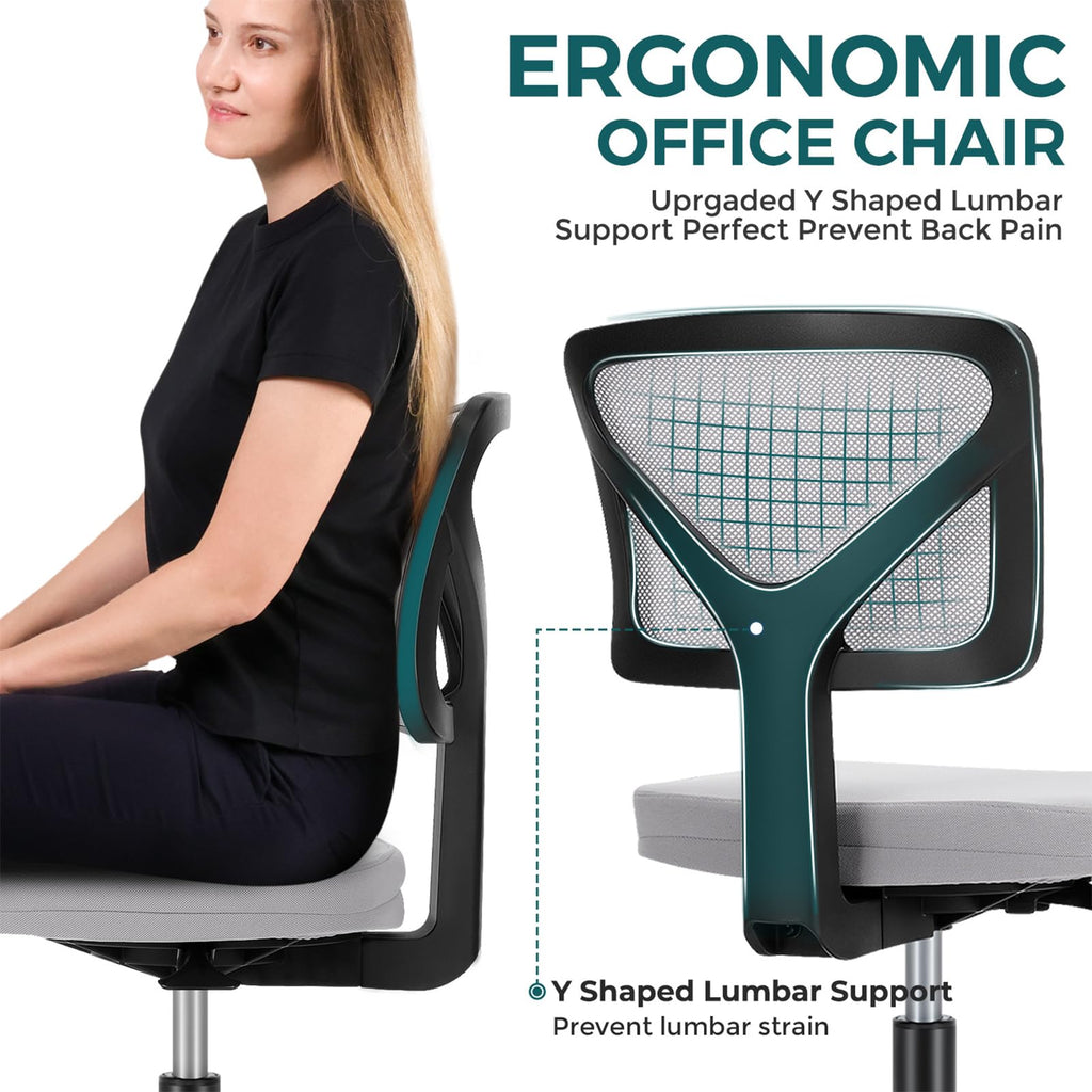 Dumos Armless Desk Chairs, Small Home Office Mesh Chairs, 1pc, New Grey