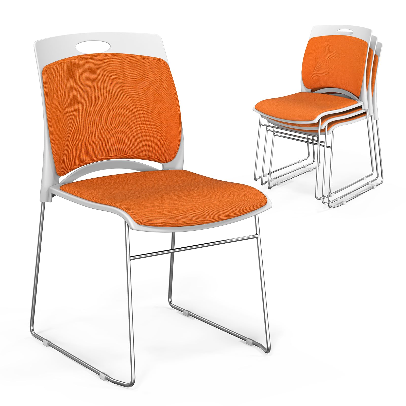 Vingli Stackable Plastic Mesh Padded Chairs for Office Set of 4, Orange, 4 Pack