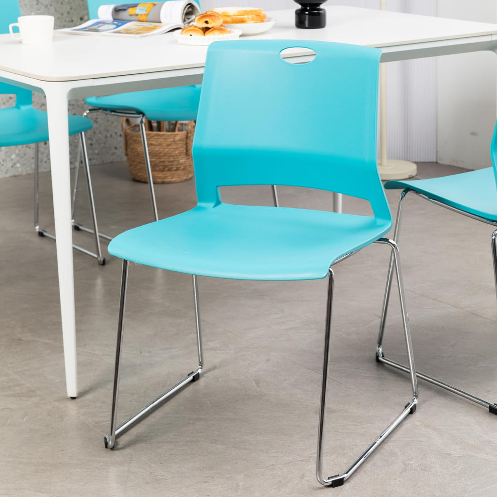Crazymon Stackable Chairs Set of 4 for Break Waiting Room Conference Church, Blue