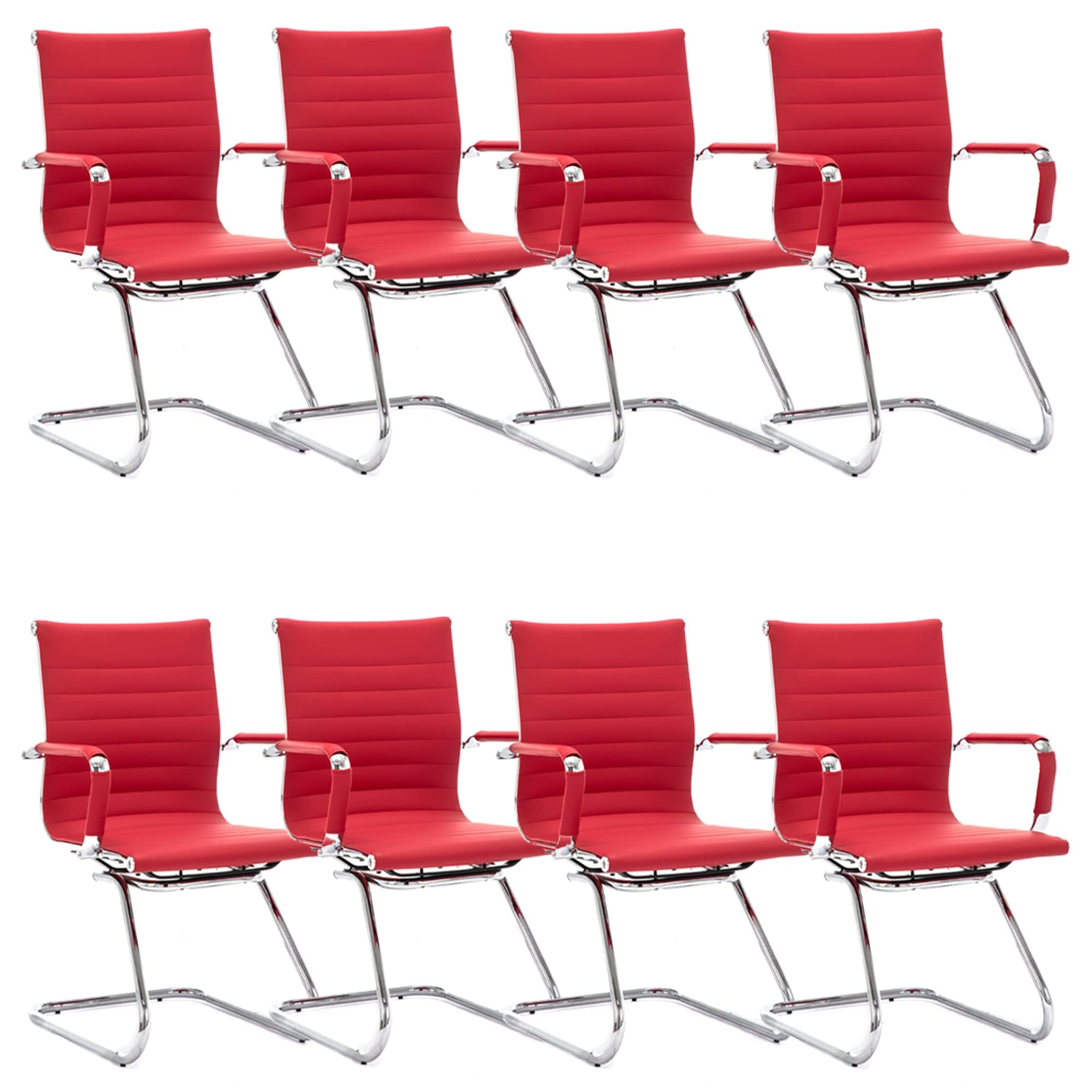 Dm Furniture Office Desk Chair Set of 8,no Wheels Pu Leather Computer Chairs Mid Back Guest Chairs with Seld Base for