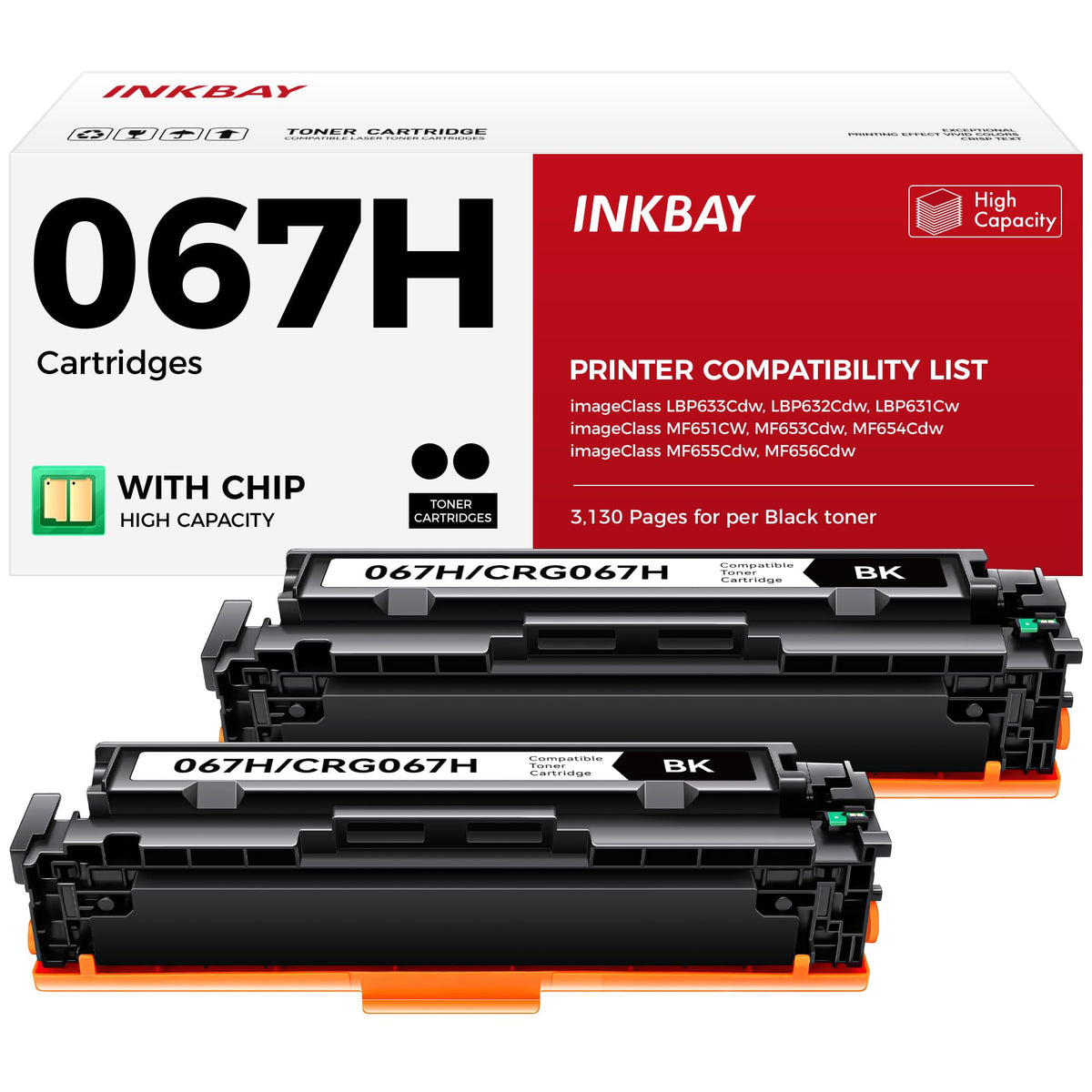 067H 067 Black Toner Cartridge 2-Pack MF656Cdw MF654Cdw High Yield Replacement for Canon 067 067H Toner Compatible for Canon Color imageCLASS LBP632Cdw LBP633Cdw MF652Cdw MF653Cdw Laser Printer Ink