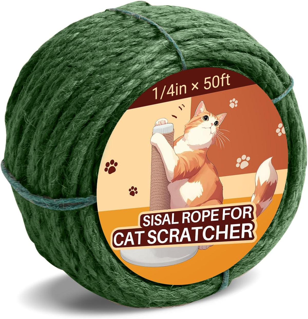 Sisal Rope for Cat Scratcher 1/4" 50 Ft Cat Tree Twine for Repairing Cat Scratching Post Replacement DIY Hemp Rope for Carpet Mat, Pet, and Crafts Gardening Home Decorating (Green