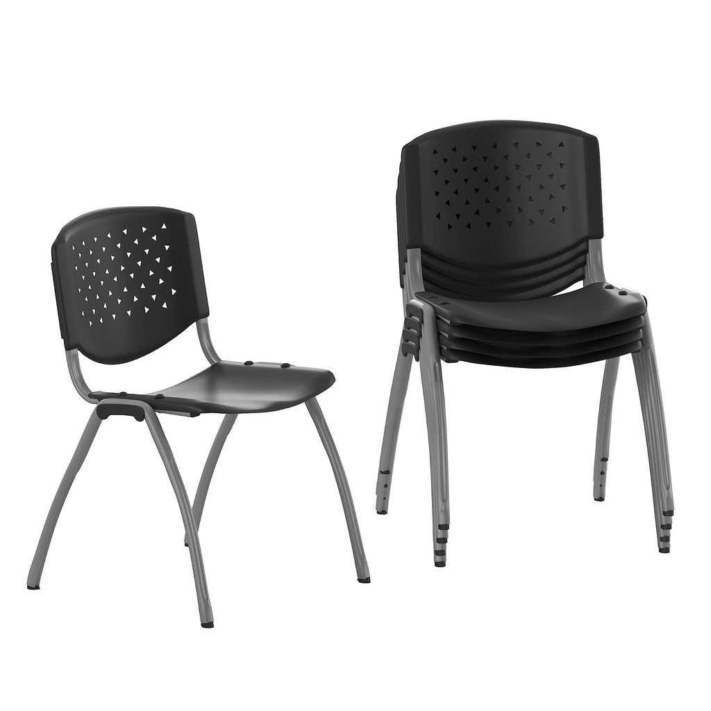 Flash Furniture Hercules Series Plastic Contoured Lobby Chairs with Perforated Backs, Ergonomic Stacking Chairs for Offices, Set of 5, Gray