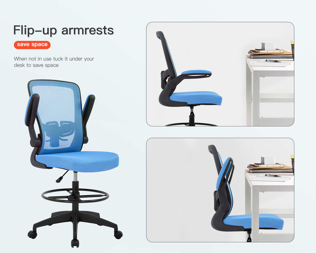 Bestoffice Drafting Chair Tall Office Chair Adjustable Height with Lumbar Support Arms Footrest Mid Back Standing Desk Chair Swivel Rolling