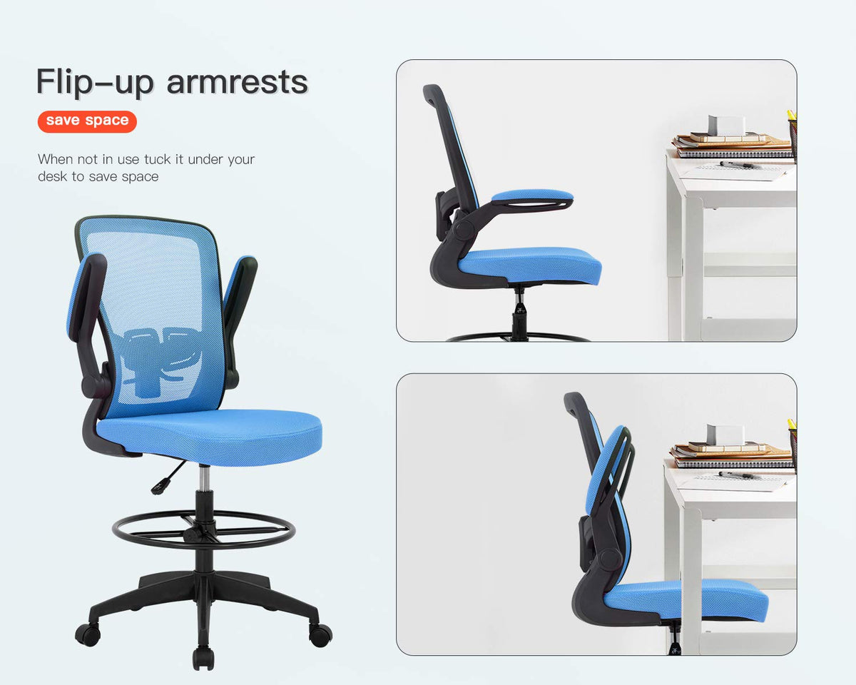 Bestoffice Drafting Chair Tall Office Chair Adjustable Height with Lumbar Support Arms Footrest Mid Back Standing Desk Chair Swivel Rolling