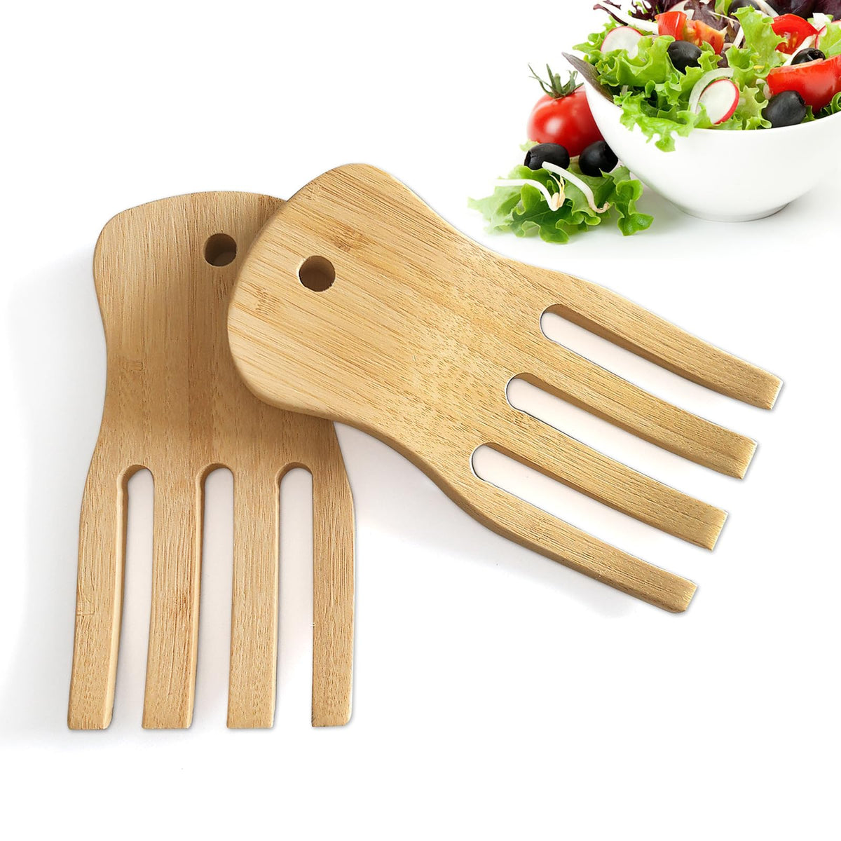 Bamboo Salad Servers,Cooking Utensil, Salad Spinner Tongs Set of 2 | Wooden Salad Spinner Tongs,Bamboo Salad Serving Utensils for Mixing,Tossing,Flatware›Servers Kitchen Cooking, 5.9x2.95x0.59in