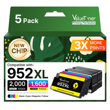 952XL Ink Cartridges Combo Pack HP952 HP952XL (952XL Black + Cyan/Magenta/Yellow, 5-Pack) Replacement for HP 952 XL Ink Cartridges for HP Printers OfficeJet Pro 8710 8720 7740 8210 8715 8740 7720 8702