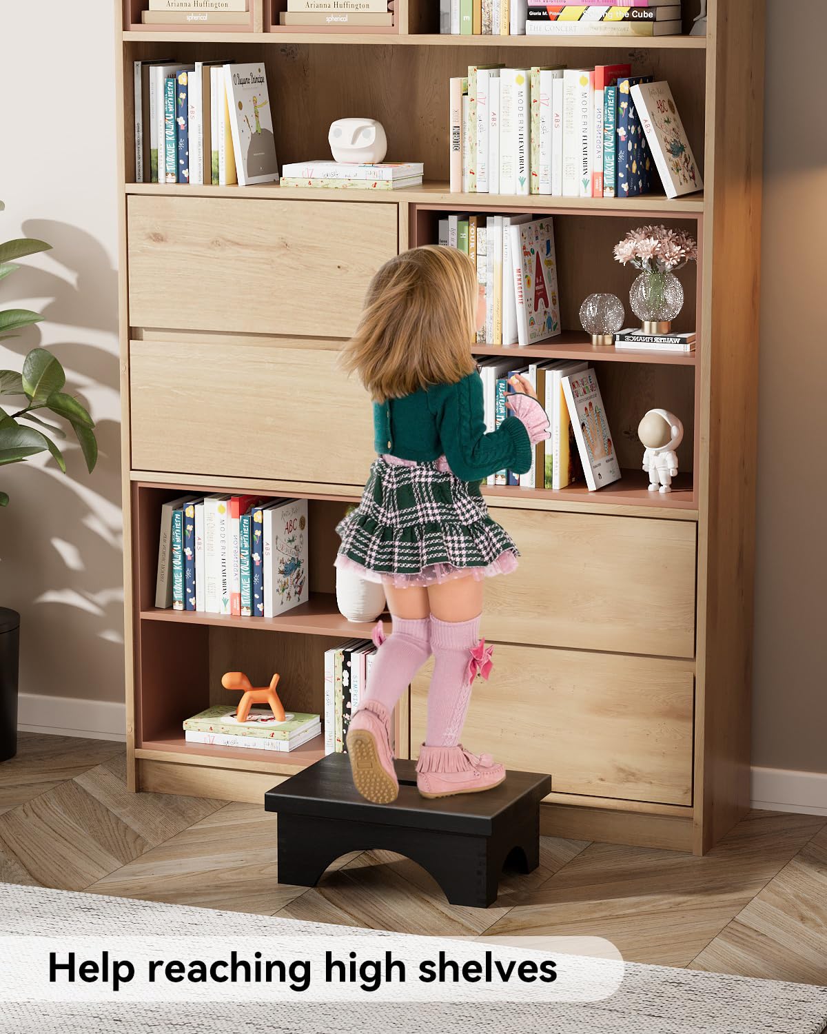 Ecrocy Step Stools for Adults Pre-assembled, Sturdy Wooden Step Stool Lightweight, Portable Bedside Step Stool with Smooth Finish, Espresso