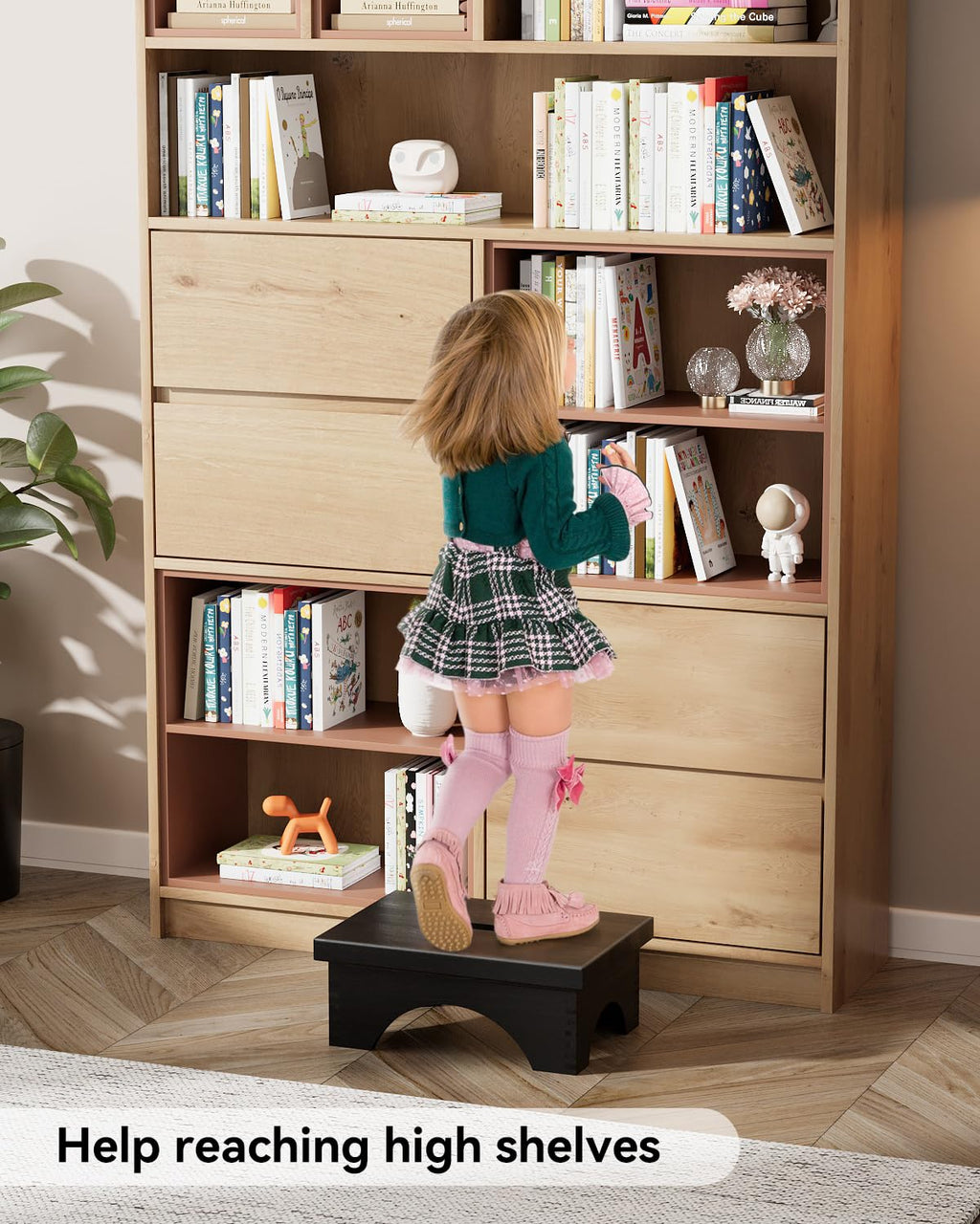 Ecrocy Step Stools for Adults Pre-assembled, Sturdy Wooden Step Stool Lightweight, Portable Bedside Step Stool with Smooth Finish, Ebony
