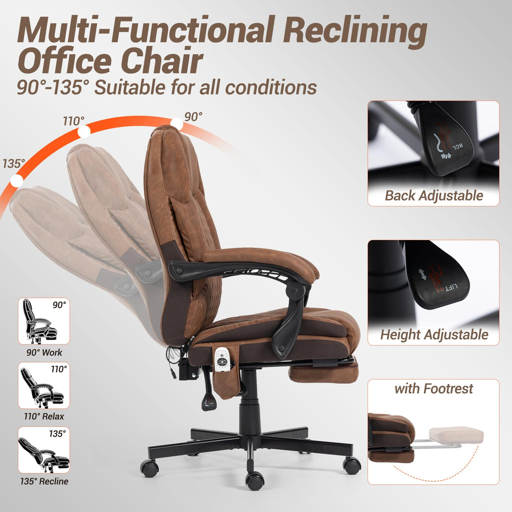 Wentum Massage Office Chair with Foot Rest, 6 Points Vibration Heating Executive Chairs Ergonomic Home Office Desk Chair with Reclining