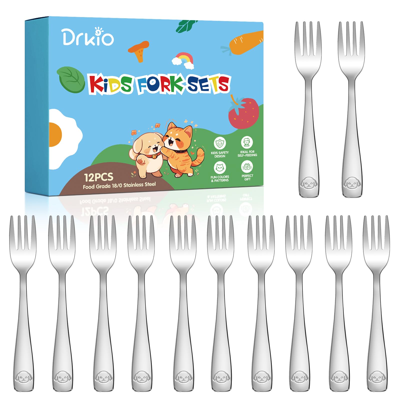 Stainless Steel Toddler Forks Set - 12 Pieces Kids Forks Set Children Safe Food Grade Kids Silverware Small Forks Metal Toddler Utensils Dishwasher Safe Mirror Polished