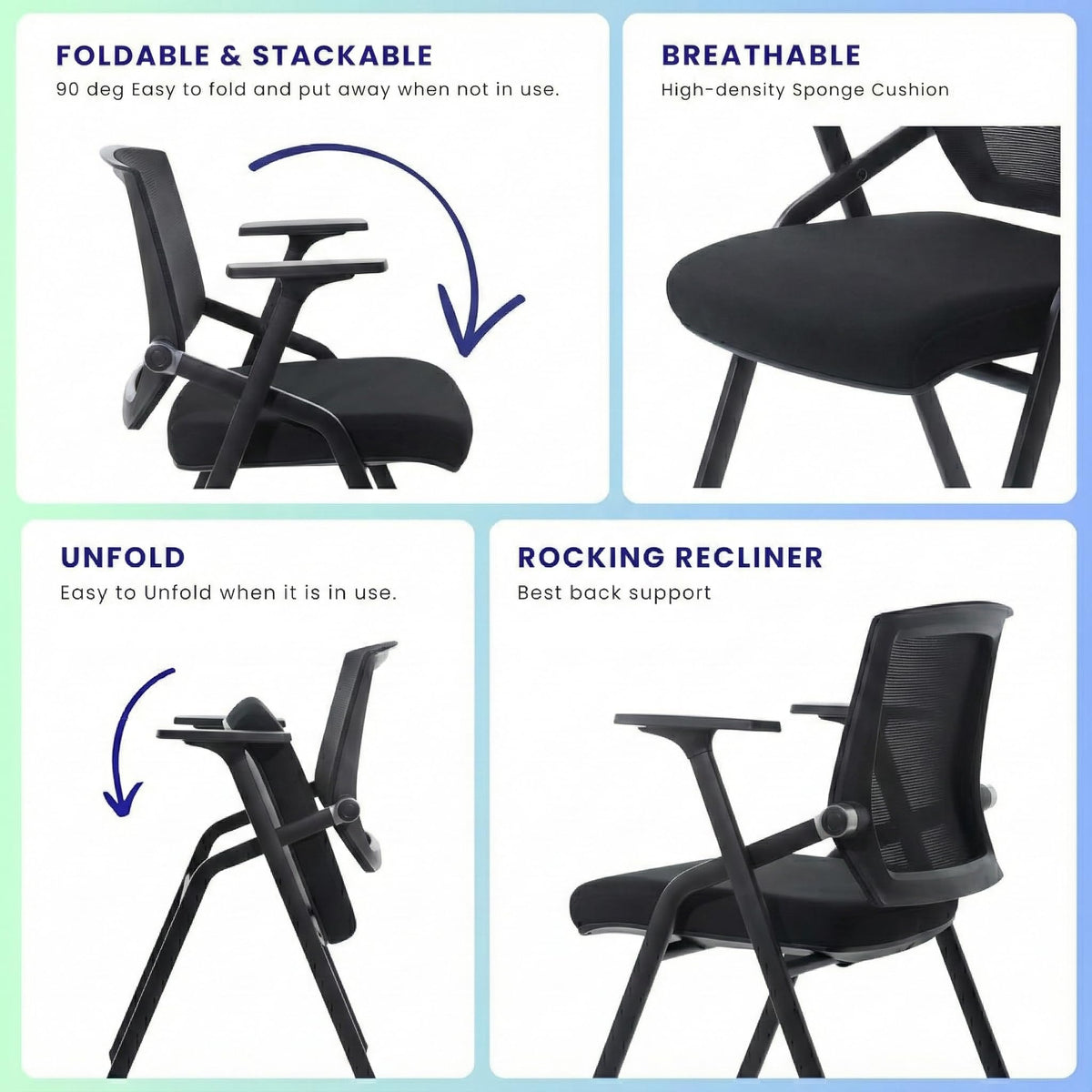 Blaneduo, 12 Pack Stackable Conference Room Chairs with Paddle Folding Office Chair Foldable Desk Chair Mesh Back and Arms for Conference