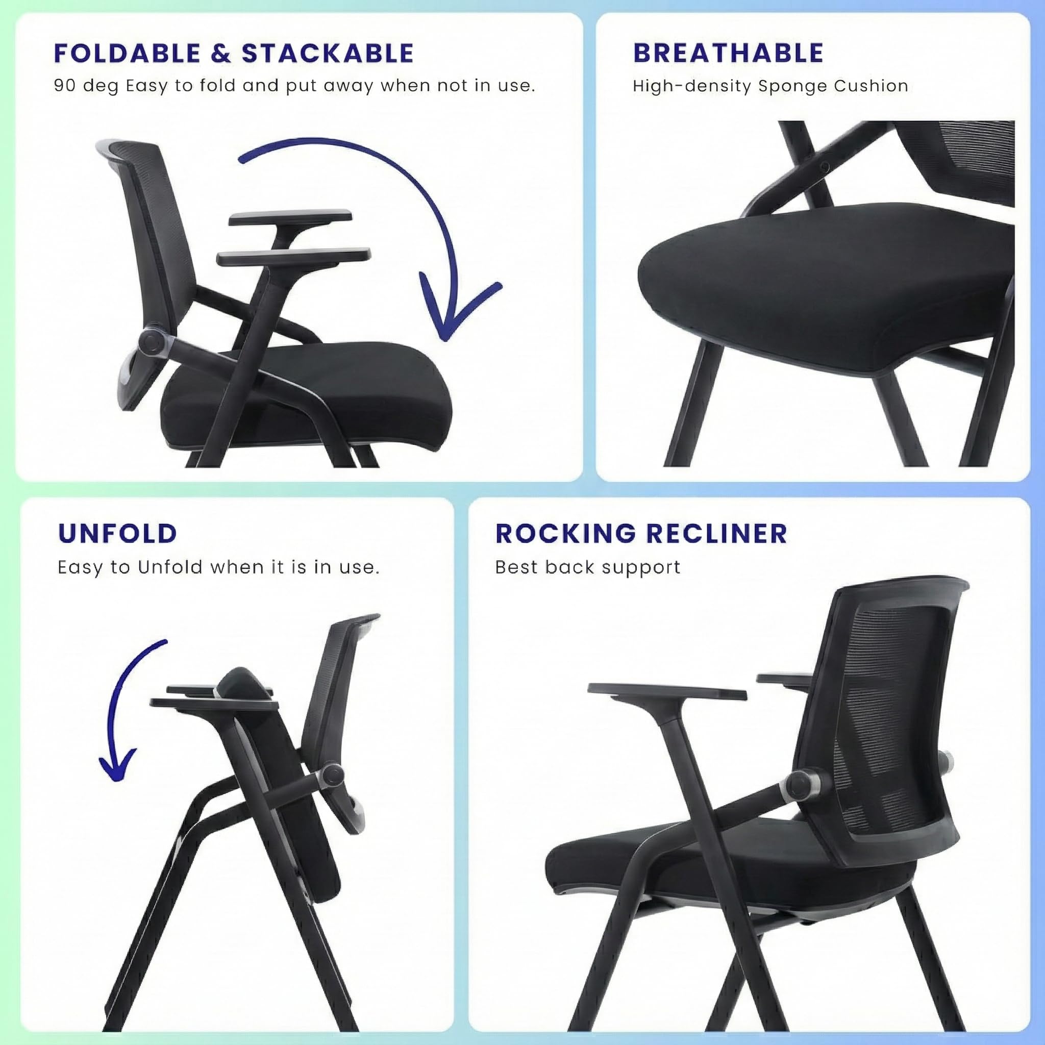 Blaneduo, 10 Pack Stackable Conference Room Chairs with Paddle Folding Office Chair Foldable Desk Chair Mesh Back and Arms for Conference