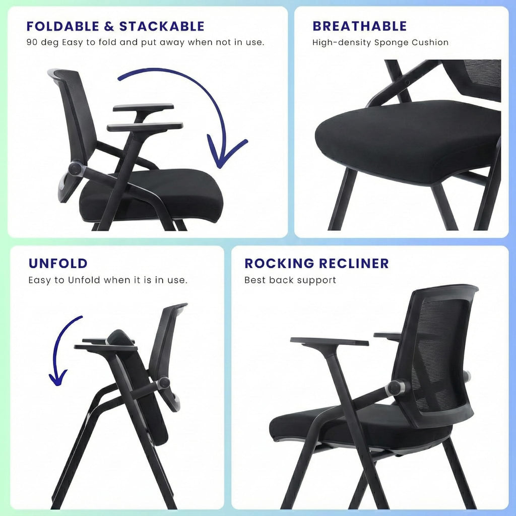 Blaneduo, 6 Pack Stackable Conference Room Chairs with Paddle Folding Office Chair Foldable Desk Chair Mesh Back and Arms for Conference