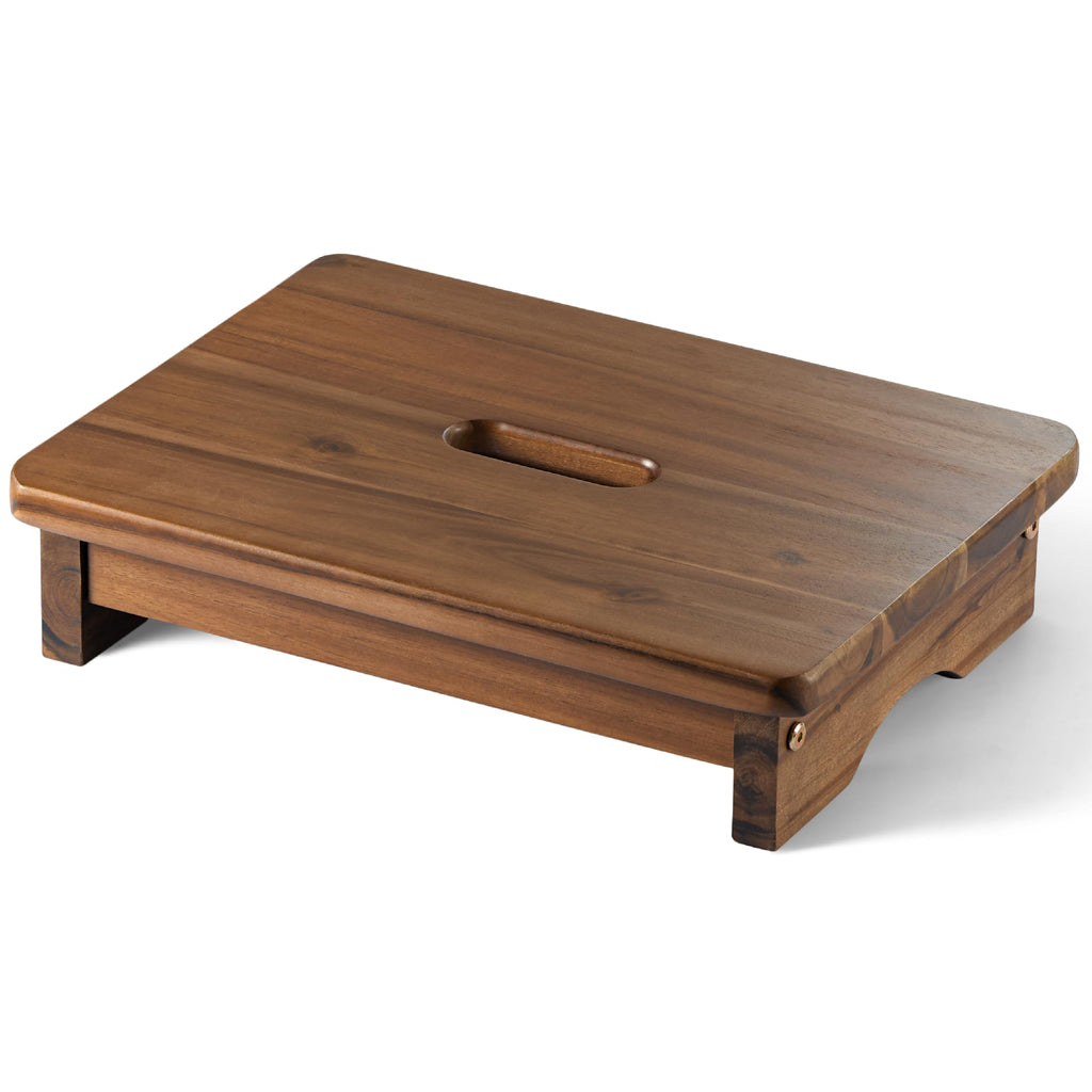 Fanatu Wooden Step Stool, One Step Stool for Adults, Bedside Wooden Stool with 550lbs Capacity, Portable & Non-slip Heavy Duty Design (rich