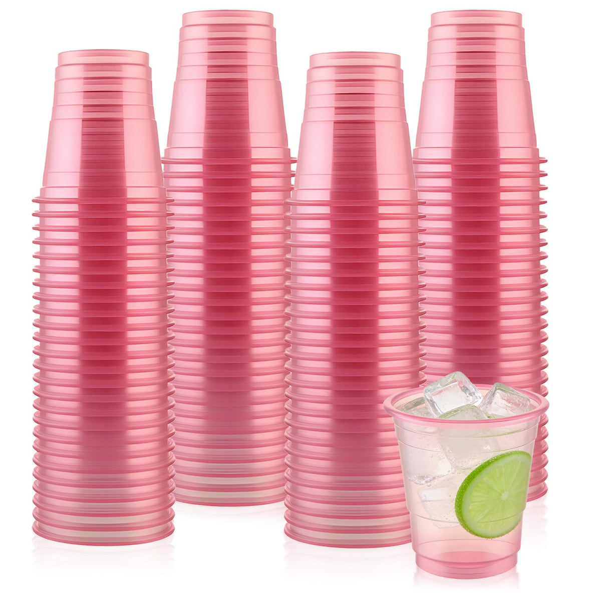 100 Pack 2 oz Clear Disposable Plastic Shot glasses, Mini Disposable Shot Cups for Mother's Day, Birthdays, Weddings, BBQs, Picnics & Daily Use(Pink)