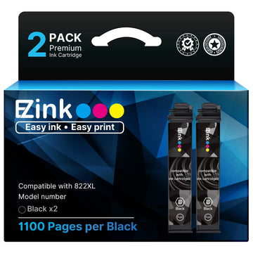 E-Z Ink Remanufactured Ink Cartridge Replacement for Epson 822XL Ink Cartridges for 822 Ink Cartridges for WF-3820 WF-3823 WF-4820 WF-4830 WF-4833 Printer 2 Black