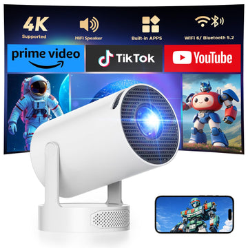 Mini Projector with Bluetooth and WiFi, Upgraded 200 ANSI Lumens Portable Projector 4K, Auto Focus/Keystone, Compatible with iPhone/TV Stick/Laptop for Home Outdoor Movie