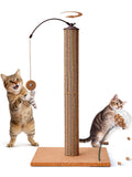 Kitten Claw Friendly Scratching Post Cork & Cardboard Mix Indoor 26" Premium Durable Nature Kittens Scratch Post Tree with Snack Ball & Feather Interactive Toys for Novice Cat Owner