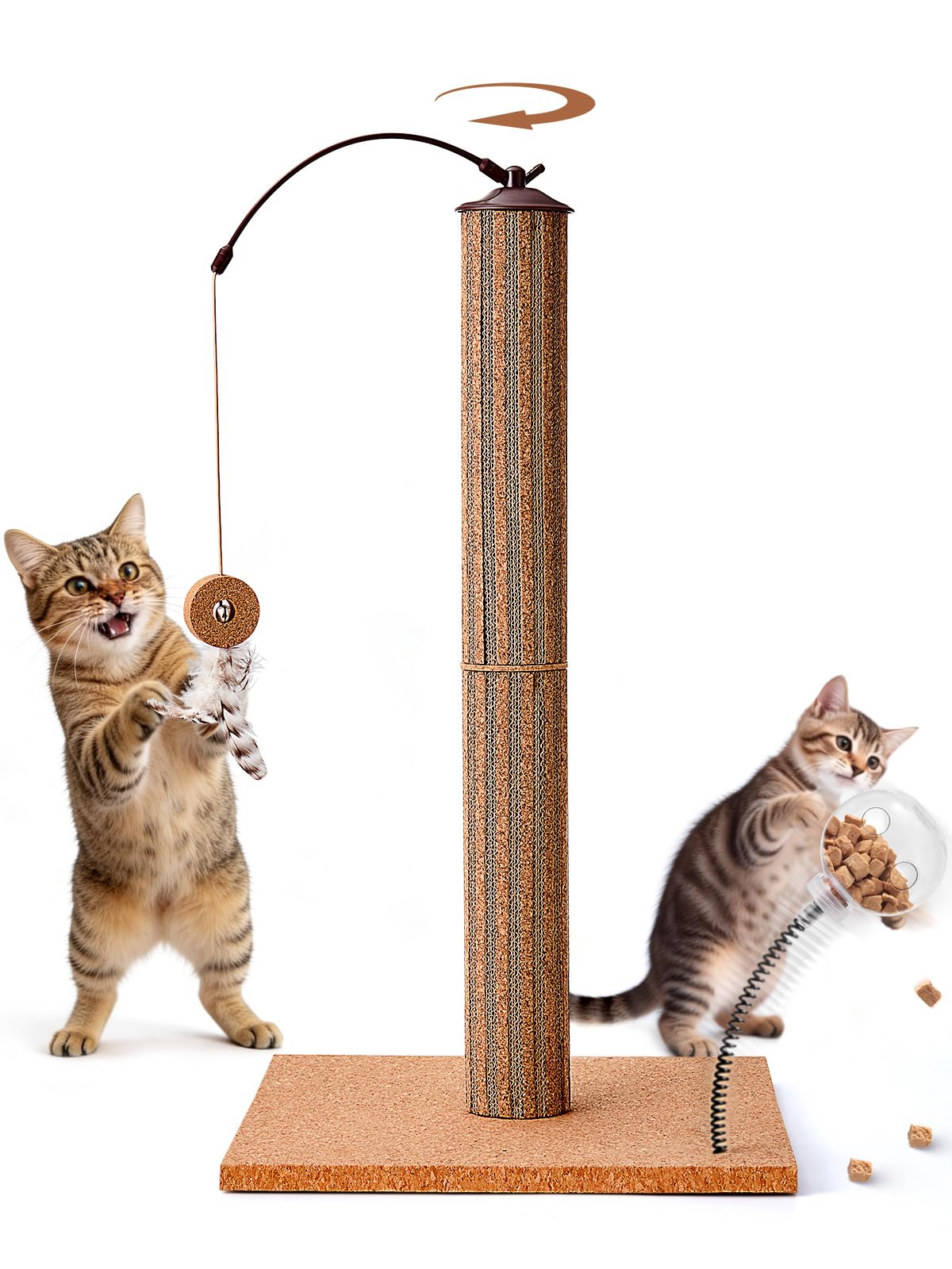 Kitten Claw Friendly Scratching Post Cork & Cardboard Mix Indoor 26" Premium Durable Nature Kittens Scratch Post Tree with Snack Ball & Feather Interactive Toys for Novice Cat Owner