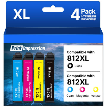 Remanufactured Replacement for Epson 812XL Ink Cartridges Combo Pack for Epson 812 Ink Cartridges Workforce Pro WF-7840 WF-7820 WF-7310 EC-C7000 Printer (4 Pack, Black Cyan Magenta Yellow)