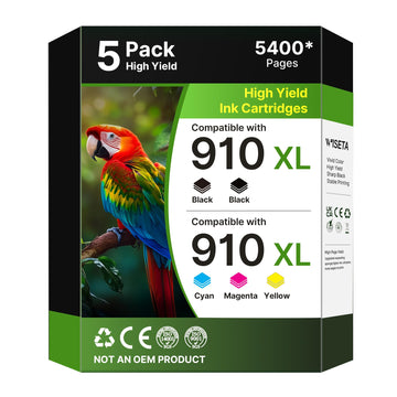 910XL Ink Cartridges for HP Printers (5-Pack) Black Cyan Magenta Yellow Replacement for HP 910XL Ink Cartridges Combo Pack Works for OfficeJet 8010 8020 Series, Pro 8025e 8020, 8030 Series
