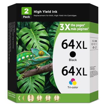 64XL Ink Cartridges Replacement for HP 64 XL Black Color Combo Pack for HP64 HP64XL with Printer Envy Photo 7858 7855 7120 7155 7158 7164 6255 6252 6232 7100 Inspire 7955e 7958e 7255e Tango