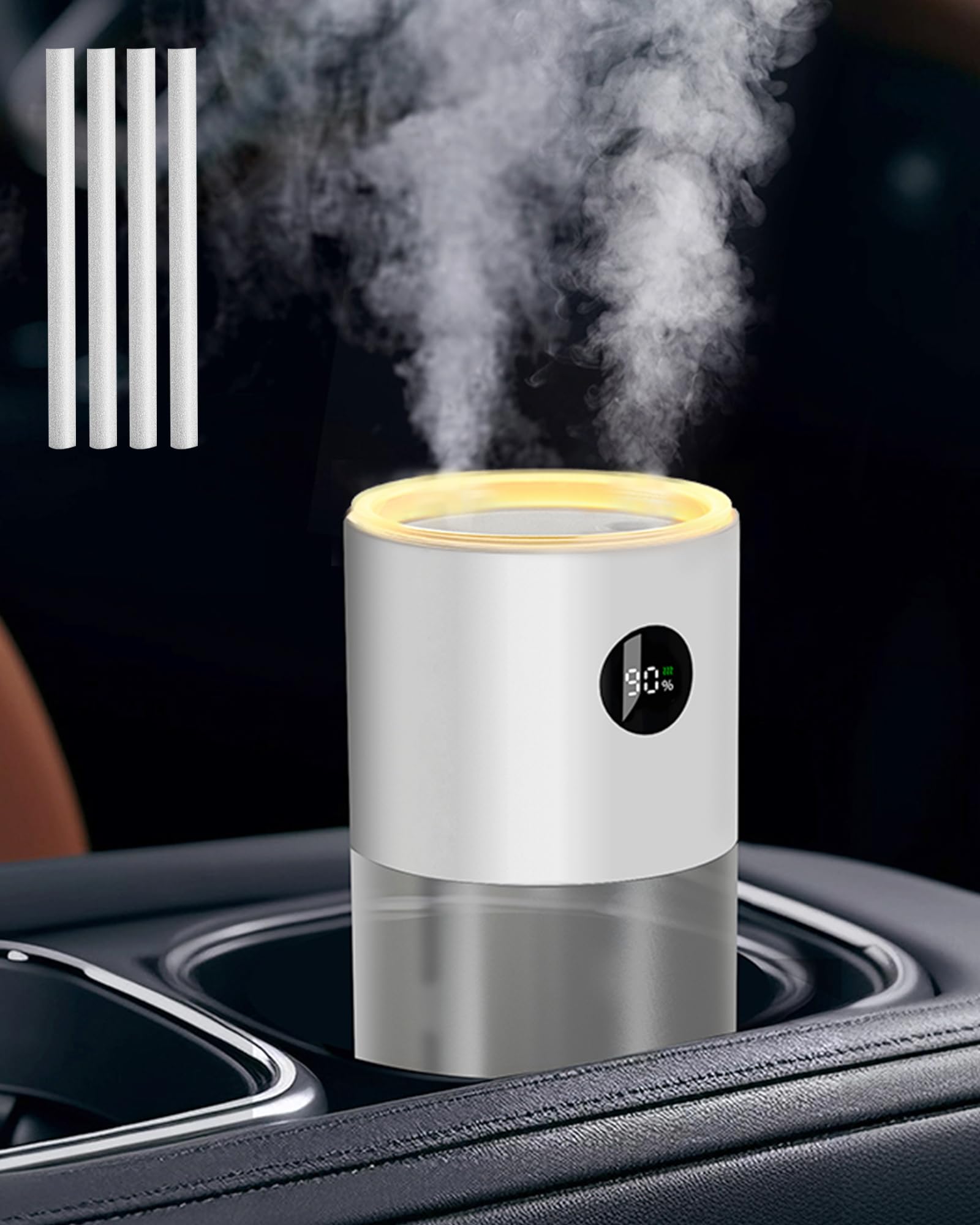 2025 Digital Display Car Humidifier, 3000mAh Portable Mini Rechargeable Humidifier for Car Travel Office Desktop Baby Kids Bedroom - Powerful Dual Spray Timer Setting 20dB Quiet Night Light