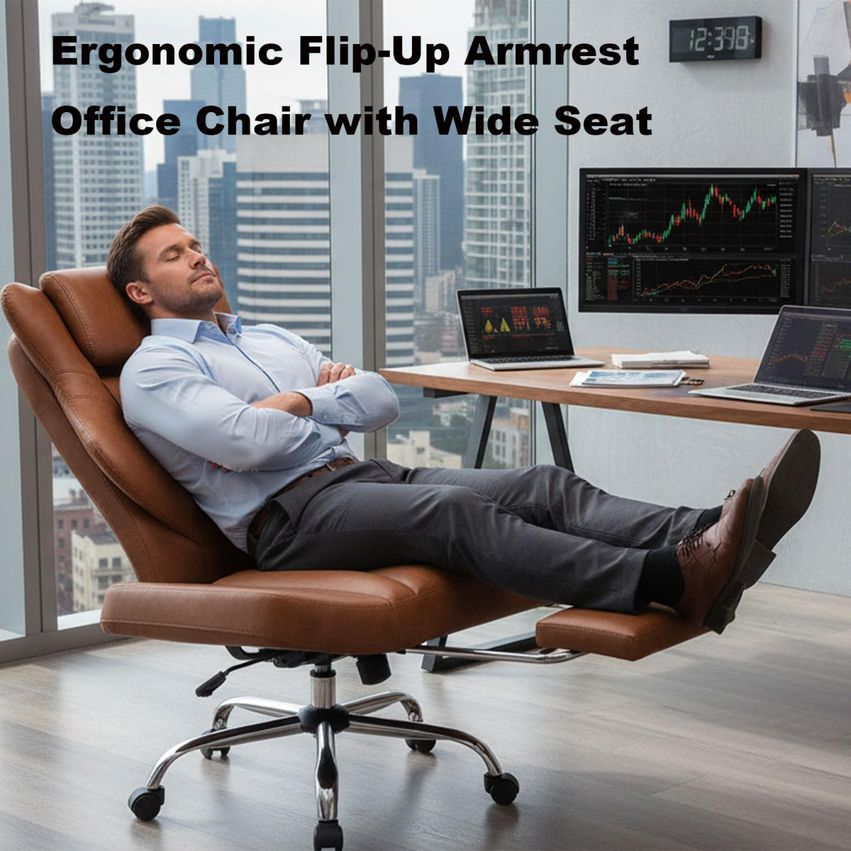 Dyhome Kneading Massage Office Chair Flip-up Armrest for Home/office, Mix Brown